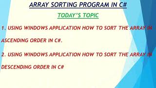 Array Sorting Program in C# in Tamil