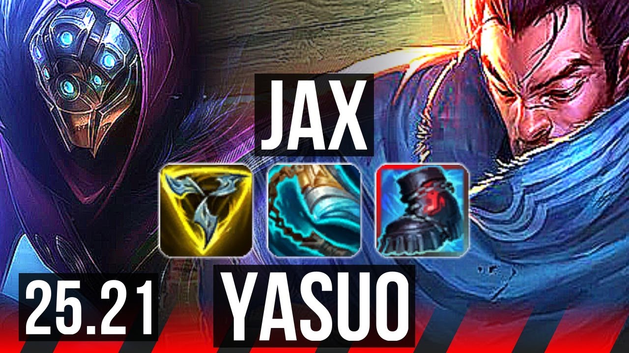 JAX vs YASUO (TOP) | 8 solo kills, 45k DMG, Legendary, 16/3/7 | KR Master | 25.21