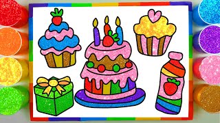 Glitter Rainbow Сracking clay Birthday cake Soda Gift and cupcakes- Craft Pop it toys -Art for kids