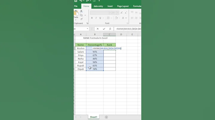 RANK Formula In Excel ✅🙌🏻#excel #exceltipsandtricks #exceltipsandtricks #computerzone