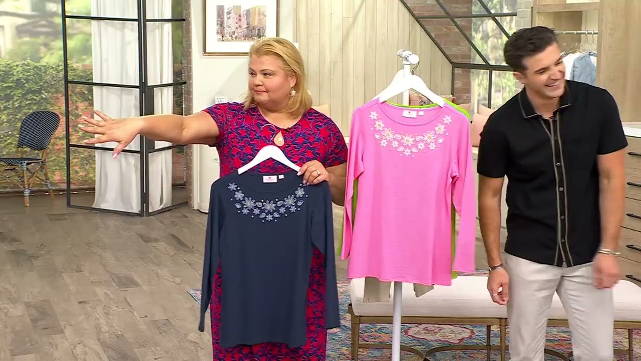 Quacker Factory Forget Me Not Beaded Bateau Long Sleeve Top on QVC