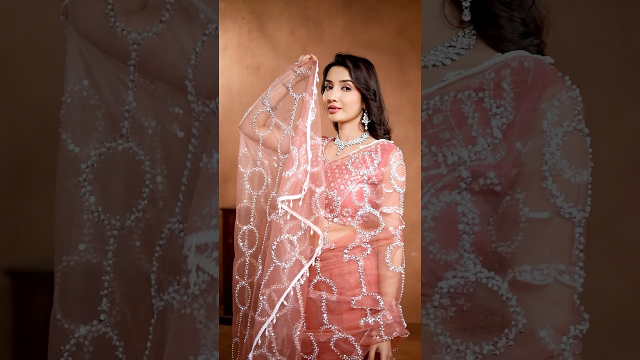 Soft Peach Sequins Embroidered with Beads Work Saree