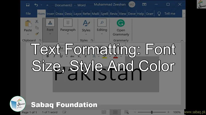 Text Formatting: Font size, style and color, Computer Science Lecture | Sabaq.pk