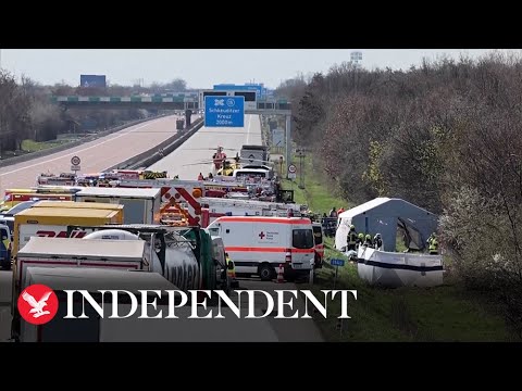 German bus crash scene as at least five people confirmed dead