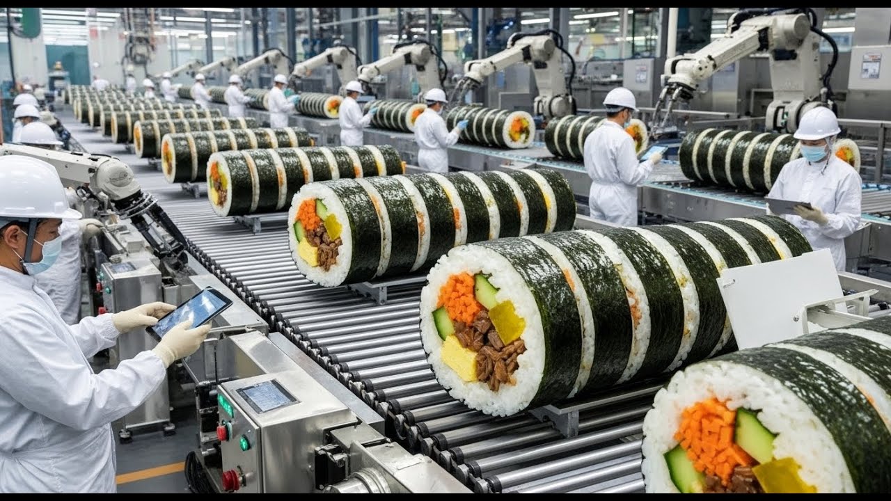 Inside a Modern Kimbap Factory: The Full Process of Making Millions of Colorful Rolls! 🍱🏭✨