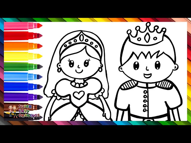 Draw and Color a Princess and a Prince 👸💗🤴🌈 Drawings for Kids class=