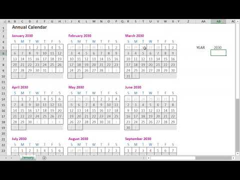 calendar one page excel updates for any year youtube