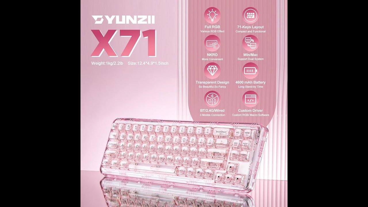YUNZII X71 Wireless Hot Swappable Transparent Mechanical Keyboard
