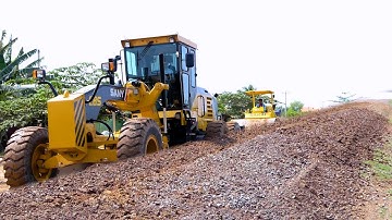 The Best Excellent Work Using A SANY C8S Grader To Spread Gravel For Building New Foundation Roads