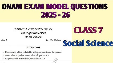 Onam exam model questions 2025 - 2026 Class 7 Social science Kerala syllabus First term exam model 