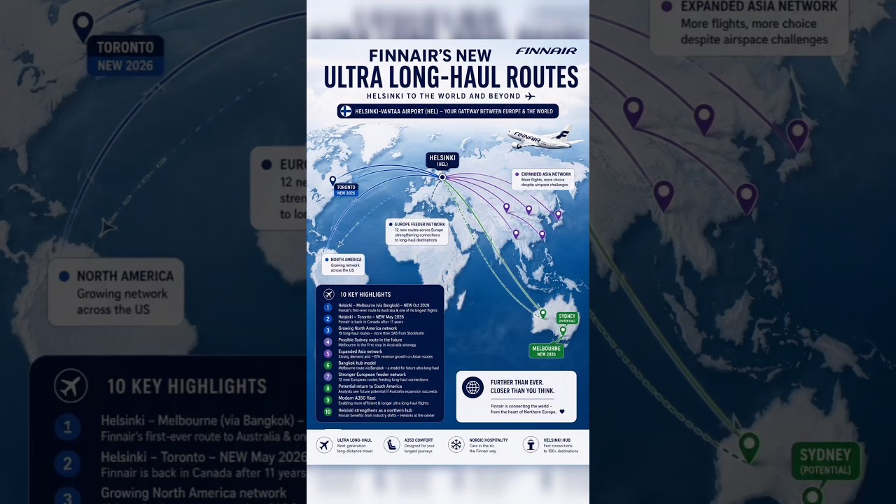 ✈️ Finnair is going ULTRA long-haul! #Finnair #A350 #Melbourne #Toronto #AirlineNews #UltraLongHaul