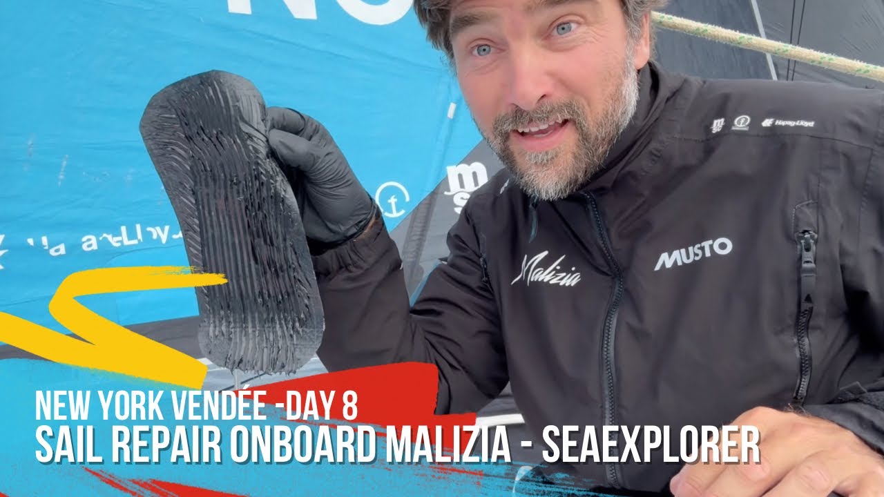 ⁣Sail Repair Onboard Malizia - Seaexplorer - New York Vendée Race - Day 8
