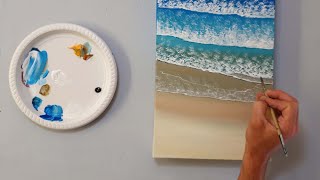 Easy Beach Painting Demo / Art Ideas for Beginners / A Simple Acrylic Painting on Canvas Time Lapse