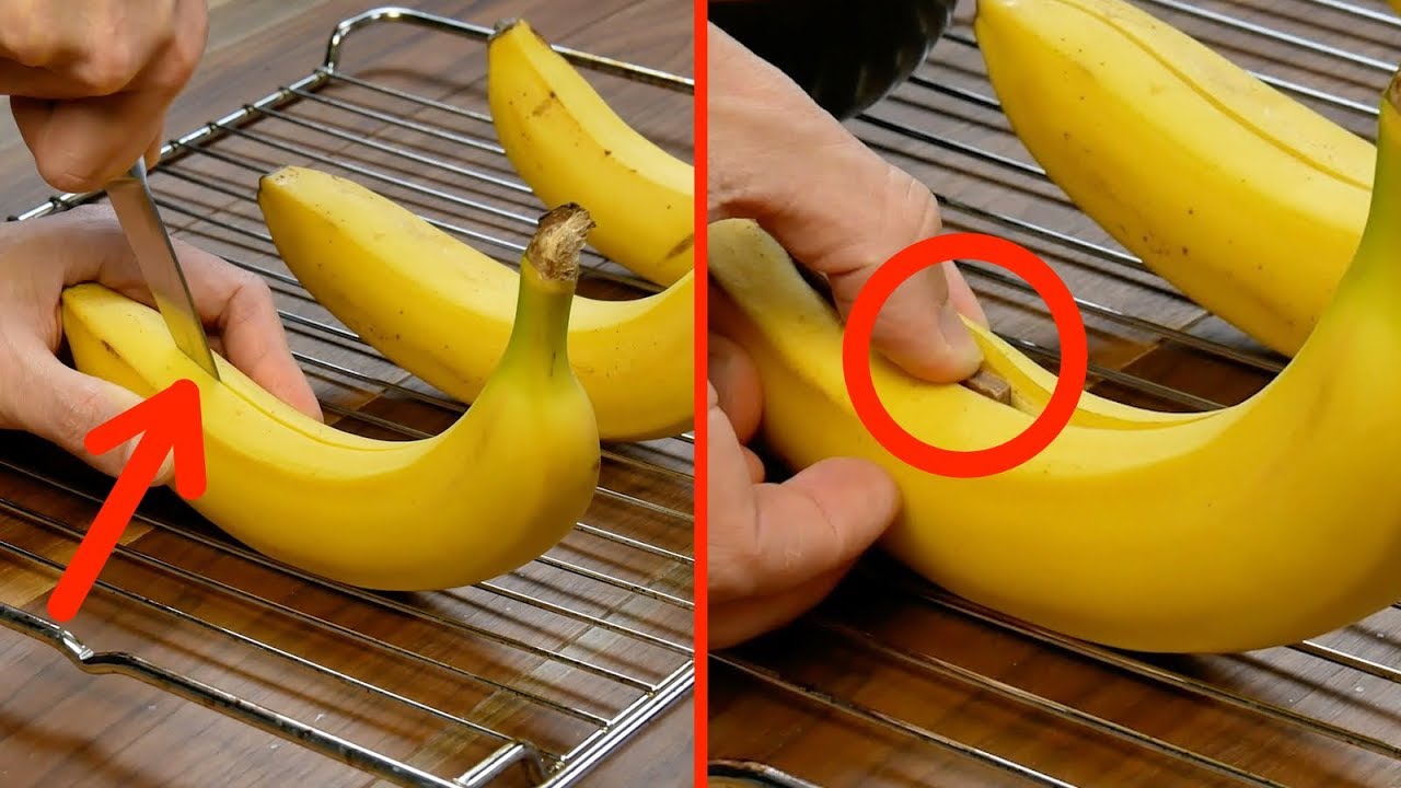 Genialer Alltagstrick: Er schlitzt 3 Bananen auf. Darum solltest du das auch tun!