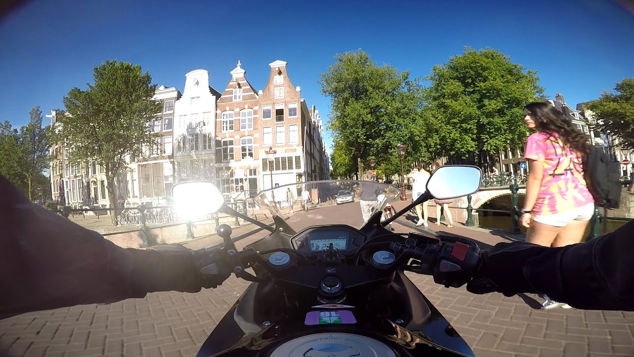 Amsterdam summer  ride on the Honda cbr500r motorcycle RAW OnBoard