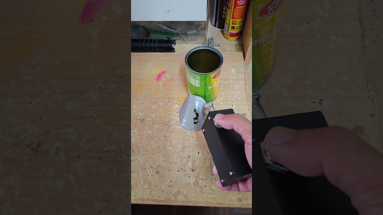 70W Fiber laser punching holes in a can. Portable Lipo battery powered. 