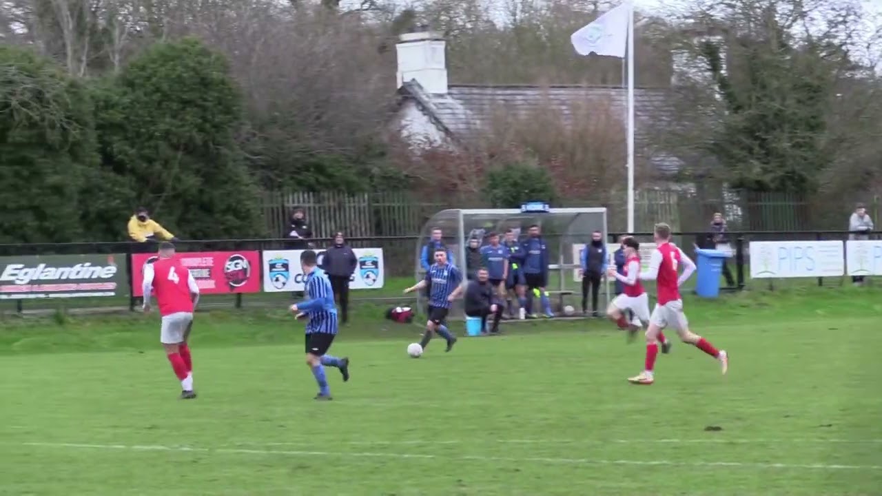 Action from Crumlin Utds clash with Larne Olympic in the intermediate cup. 20.1.24