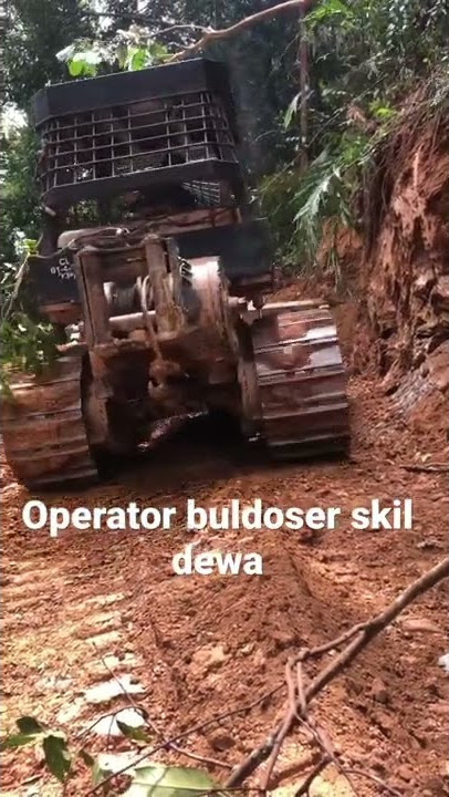 Skil operator buldoser kerja kayu balak area batu batuan