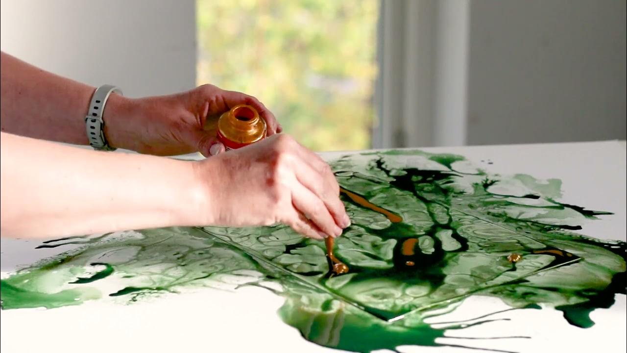 Paint abstract with Acrylic Ink on Yupo paper with blow dryer Måla