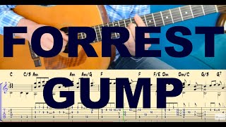 FORREST GUMP (Feather Theme) Tutorial for guitar (TABs and Score) chords