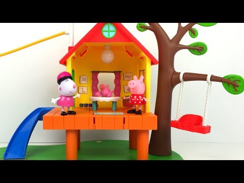LA CASA DEL ARBOL DE PEPPA PIG Y LA FORTALEZA DE GEORGE SUZY SHEEP RICHARD RABBIT CON TIROLINA - YouTube