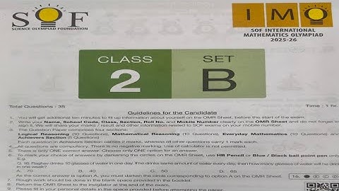 Olympiad 2025 Math Class 2, Set B Answer sheet # SOF international mathematics Olympiad 2025 - 2026