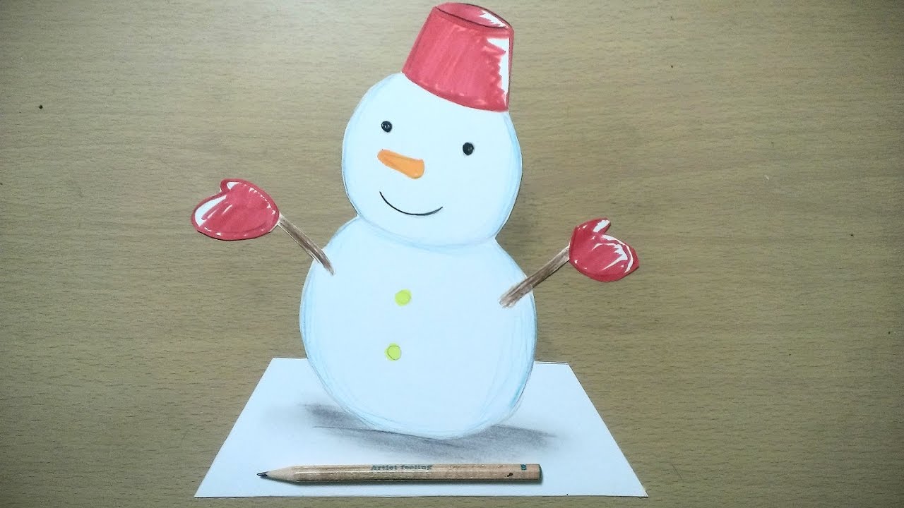 トリックアート 超簡単 立体的な雪だるまの描き方 How To Draw An Easy Snowman