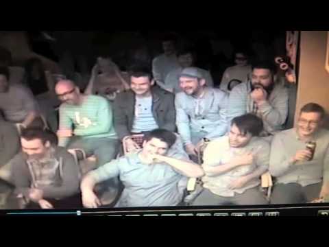 Young man falls through not one BUT TWO chairs at Brendon Burns show
