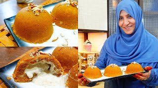 هلوى السميد المحشية بالقشطة والعسل😍  تحلية دافئة ولذيذة ( حلوى السميد )