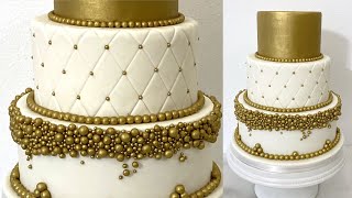 Elegant Wedding Cake: How to Make a Lace and Pearls Quilted Wedding Cake