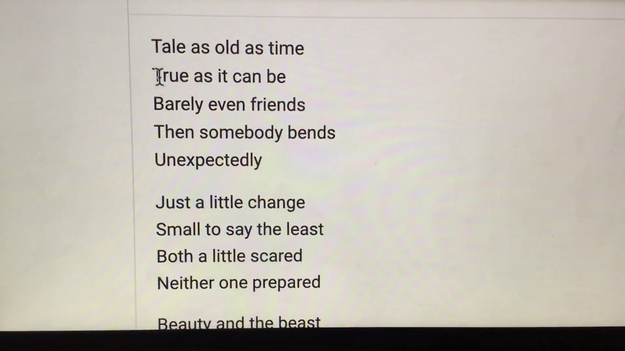 Beauty and the Beast Song Lyrics Reading - YouTube