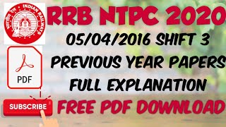 RRB NTPC Previous year paper solution hindi/English । 05/04/2016 shift 3 | Complete Explanation screenshot 4