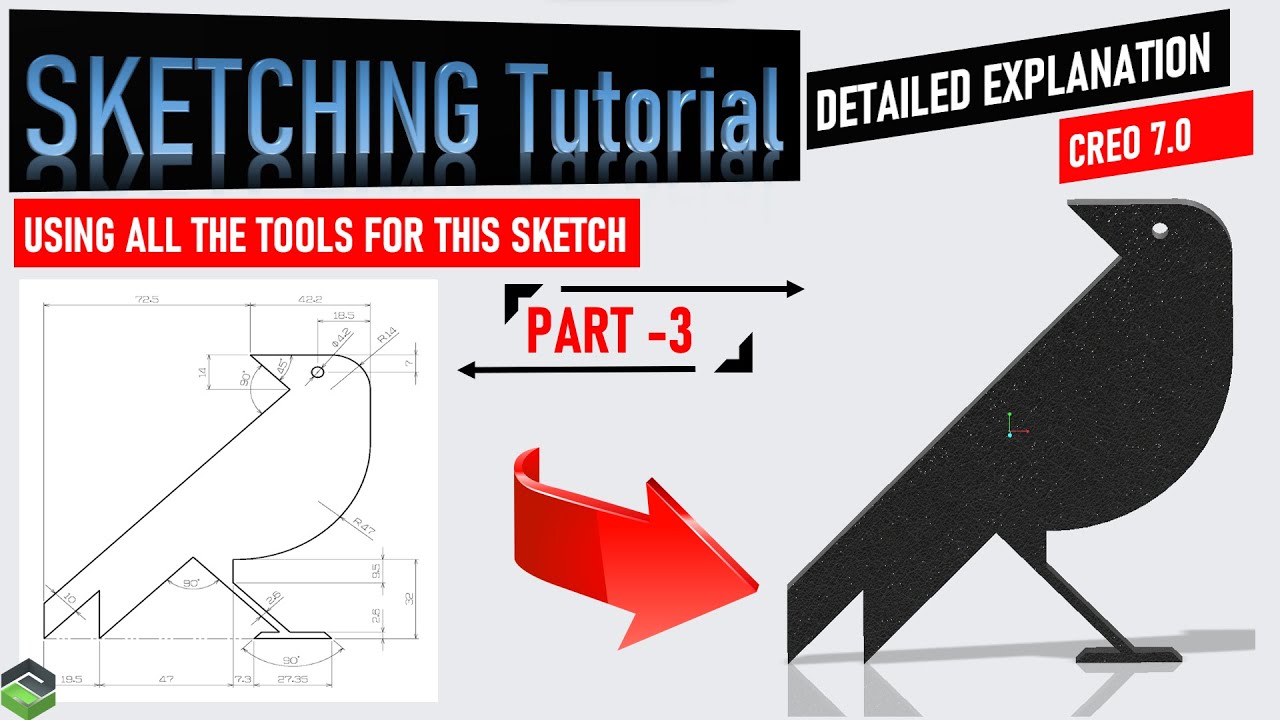 Creating " CROW LOGO " in Creo, Sketching tutorial video with detailed explanation 