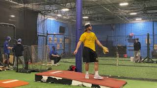 Nicolas Luc Adelphi University NY, throwing a pen at Storm January 2020working on his pitching.