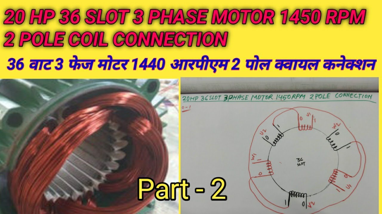 20 hp 36 slot 3 phase motor 1450 rpm 2 pole coil connection | 36 वाट 3 ...