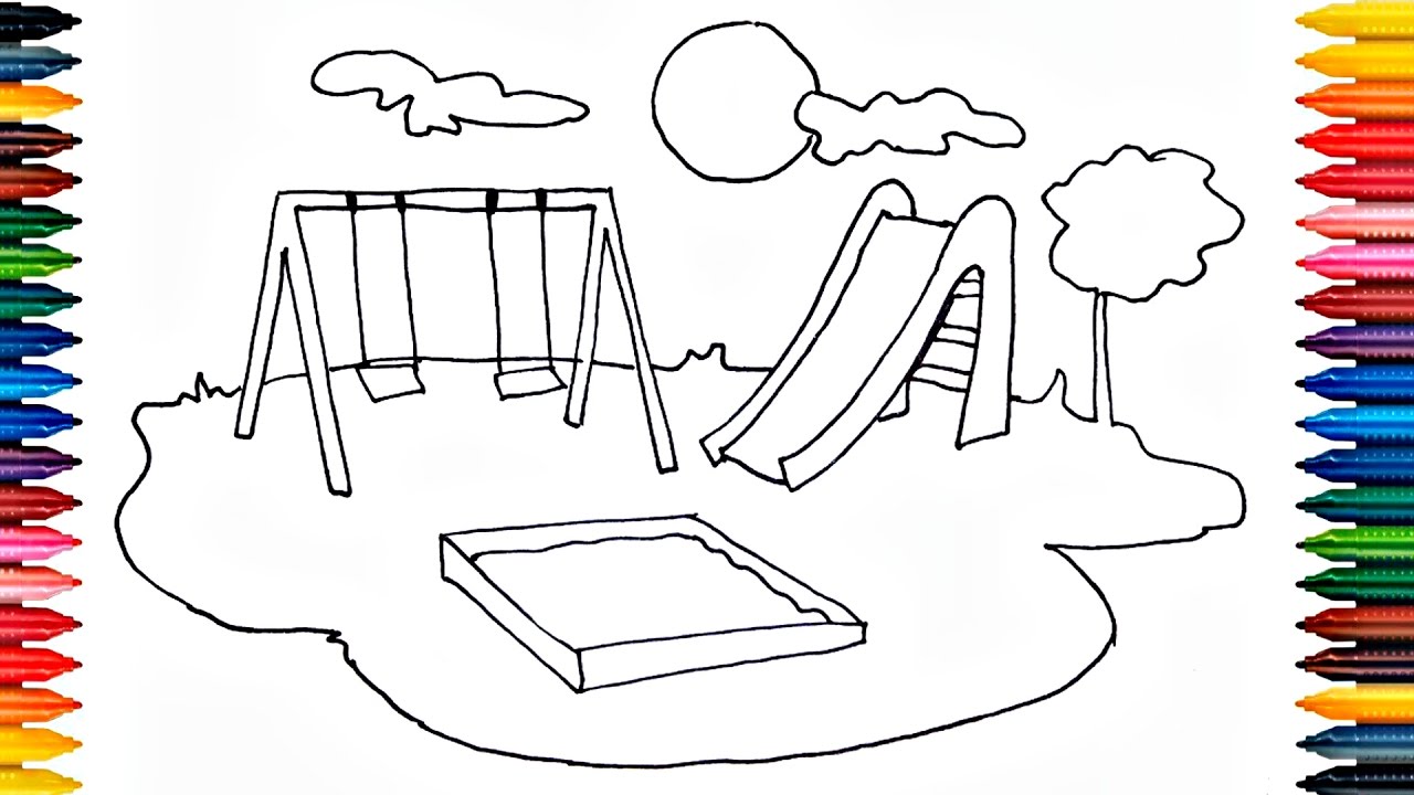 Cute Kids Drawing Of Park Sketch with simple drawing