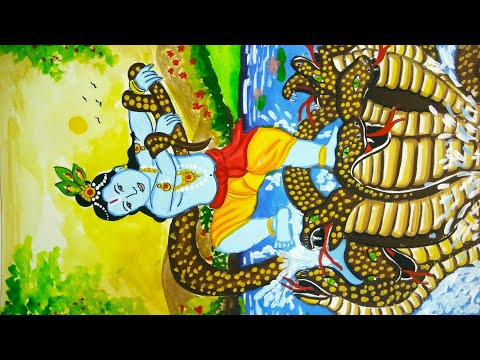 How To Draw And Paint Krishna Dancing On A Seven Headed Snake By Draw With Me