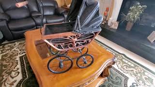 Victorian wicker wood solid metal doll buggy.