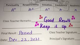 Report Cards Remarks Comments for Students For Class 1 to 8 Part 2 Best Remarks 2021