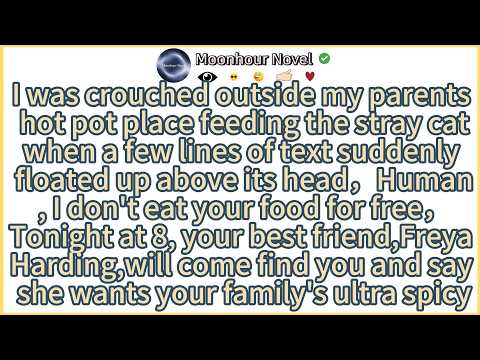I was crouched outside my parents hot pot place feeding the stray catwhen a few lines of text sudden