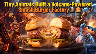 Tiny Animals Built a Volcano Powered Smash Burger Factory | Miniature World Factory