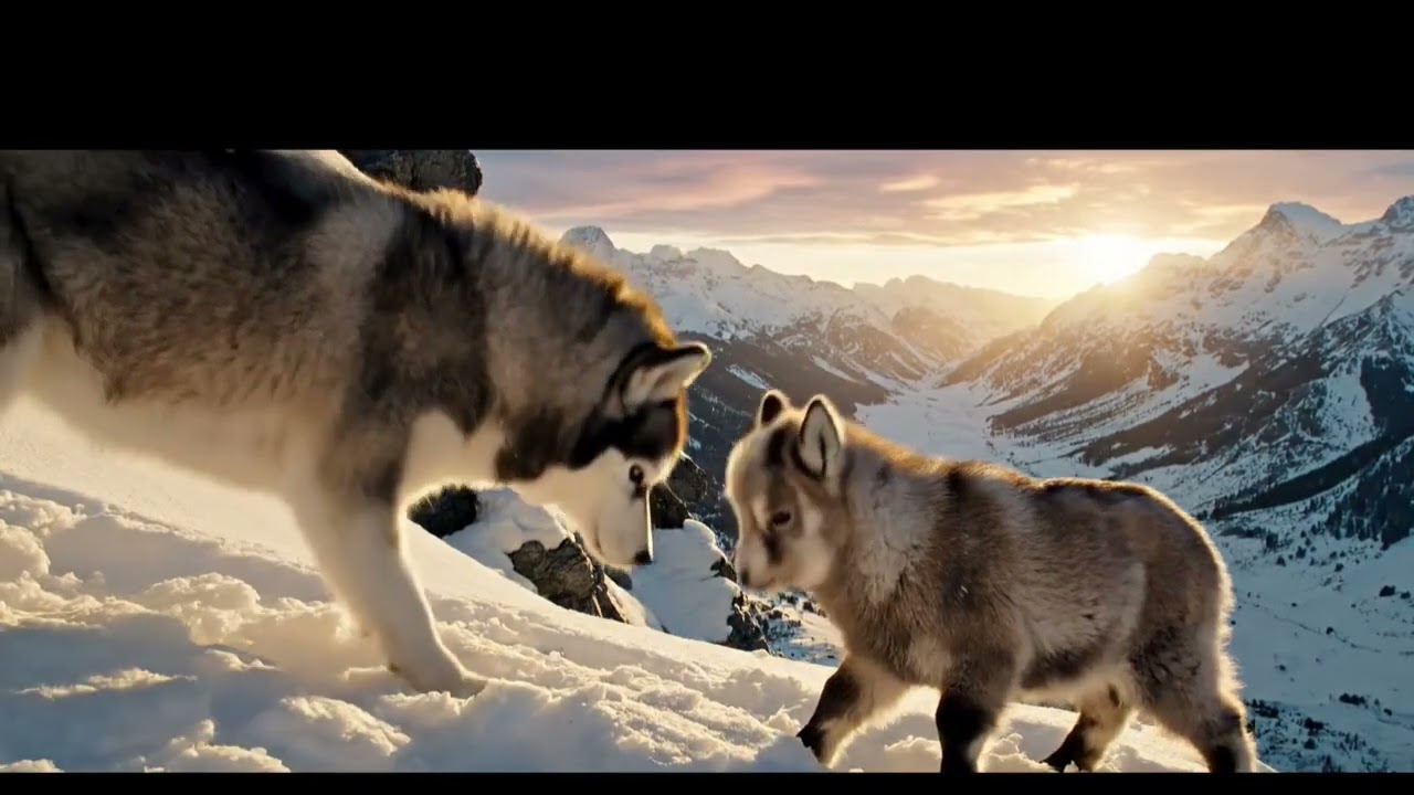 Wolf finds stranded baby Ibex