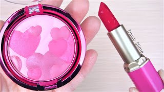#ASMR Coloring with makeup! Mixing Heart makeup into clear slime #satisfying #lipstickslime #슬라임