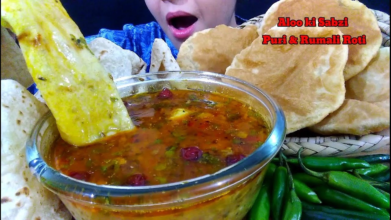 Eating Aloo ki Sabzi with Puri and Rumali Roti | Spicy food eating show | Big Bites | ERSA ASMR