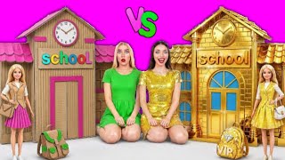 Gold vs Cardboard school challenge | funny Girl vs Rich Amezing by