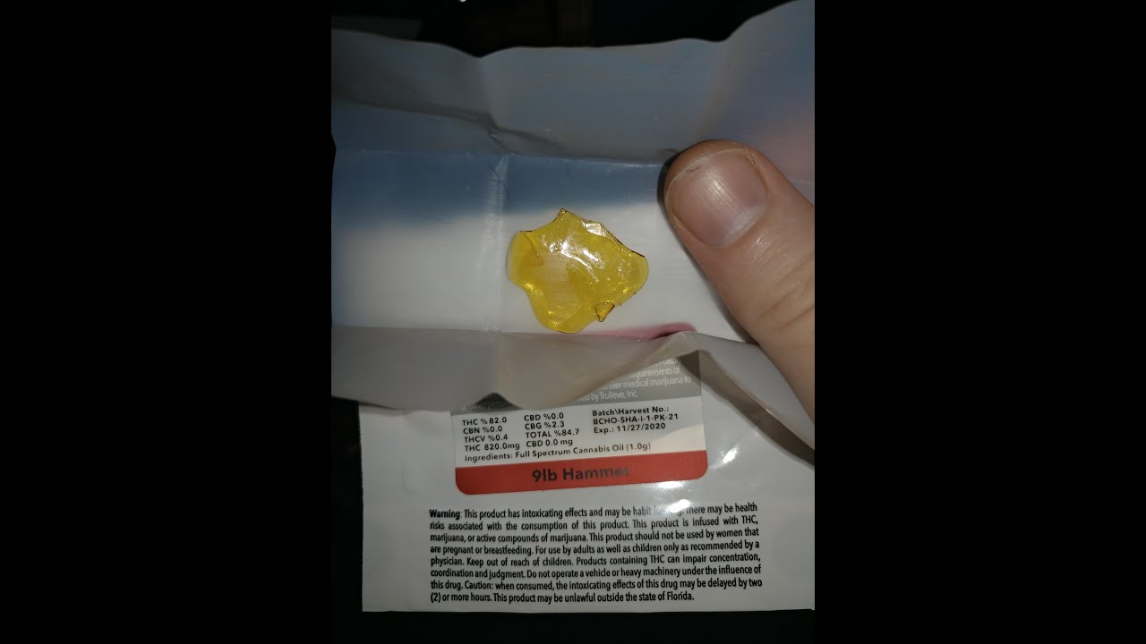 Trulieve 9LB Hammer Shatter Indica Marijuana Review THC 82.0%  Rated 9.6 video cut off early