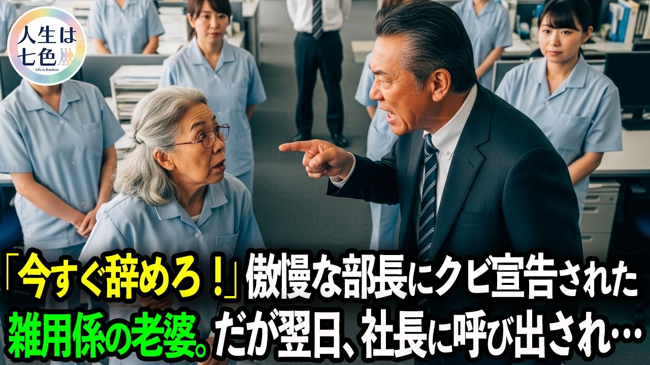 「お前はクビだ」傲慢な部長に急遽クビを宣告された清掃員の老婆。しかしその翌日、老婆は会社のピンチを救うことになる【人生は七色】