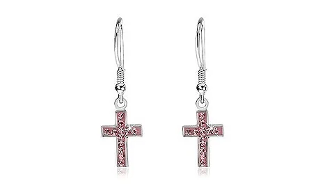 Bijuterii – Cercei argint - cruce cu zircon roz