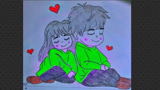 How to draw a cute anime couple cartoon sketch 💚....anime cartoon sketch step by step ❤️.. screenshot 5