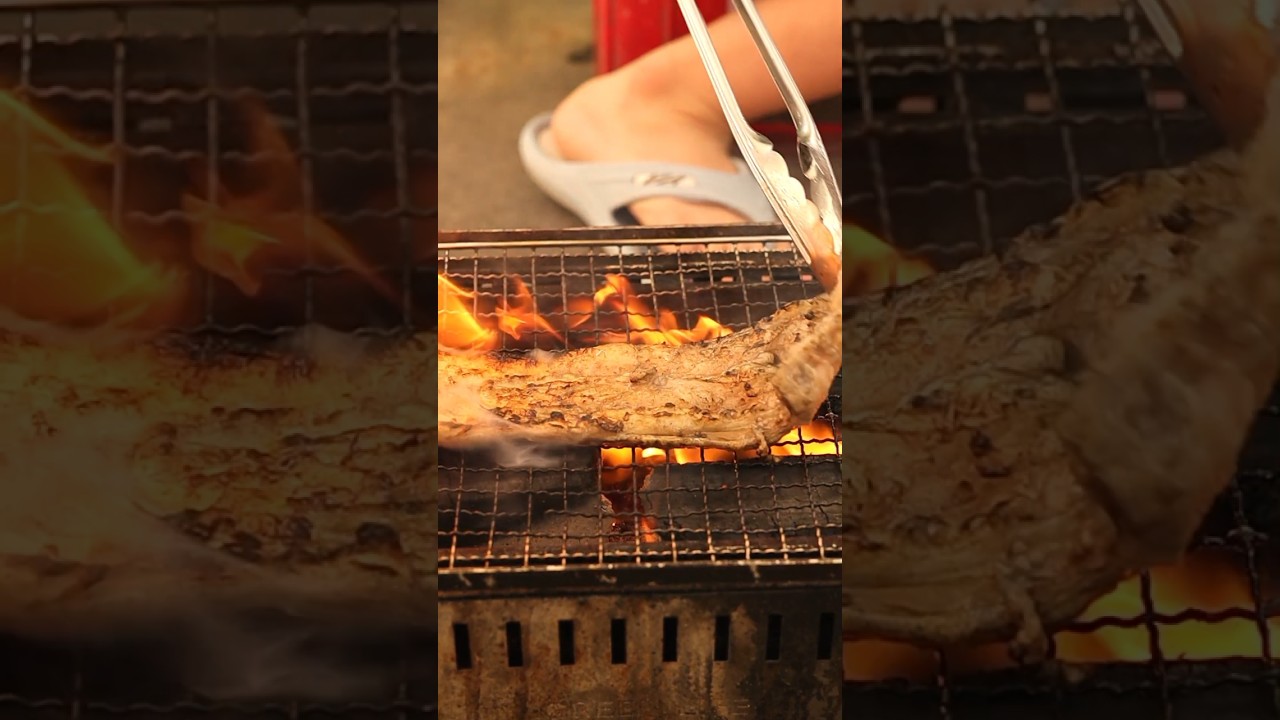 デカいシマチョウ炭火焼き!! #焼肉 #うまいですグー #飯テロ
